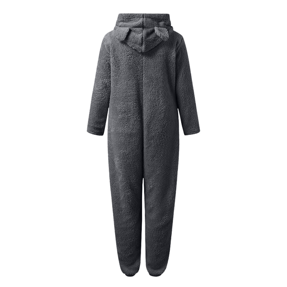 QATAINLAV Sherpa Fleece Jumpsuit for Women Winter Warm Fuzzy Onesie Pajamas Cute Cat Hooded Romper Casual Zip Up Overalls Sleepwear Black XL