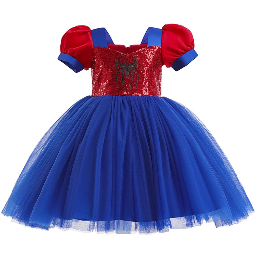 Girls Cartoon Costume Dress with Headband Short Sleeves Sequins Halloween Party Cosplay Dress Up