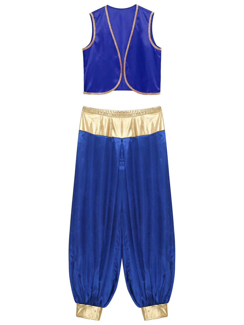 iiniim Mens Arabian Prince Costume Open Front Vest with Pants Halloween Show Fancy Dress up Outfit Royal Blue&Royal Blue S
