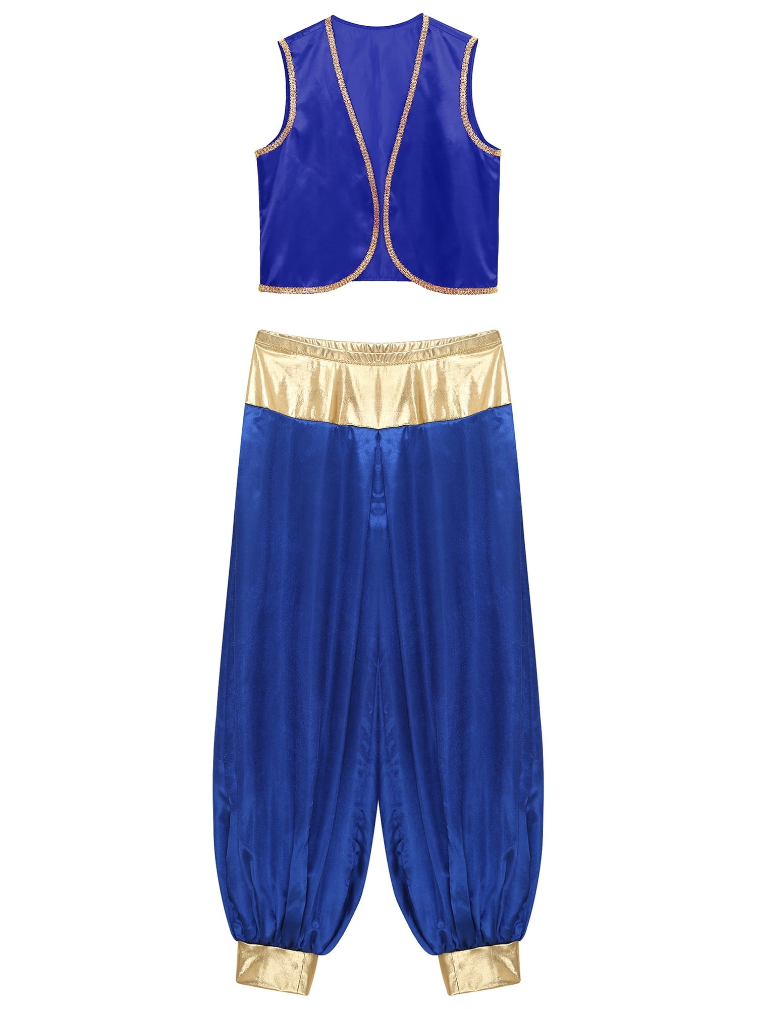 iiniim Mens Arabian Prince Costume Open Front Vest with Pants Halloween Show Fancy Dress up Outfit Royal Blue&Royal Blue S