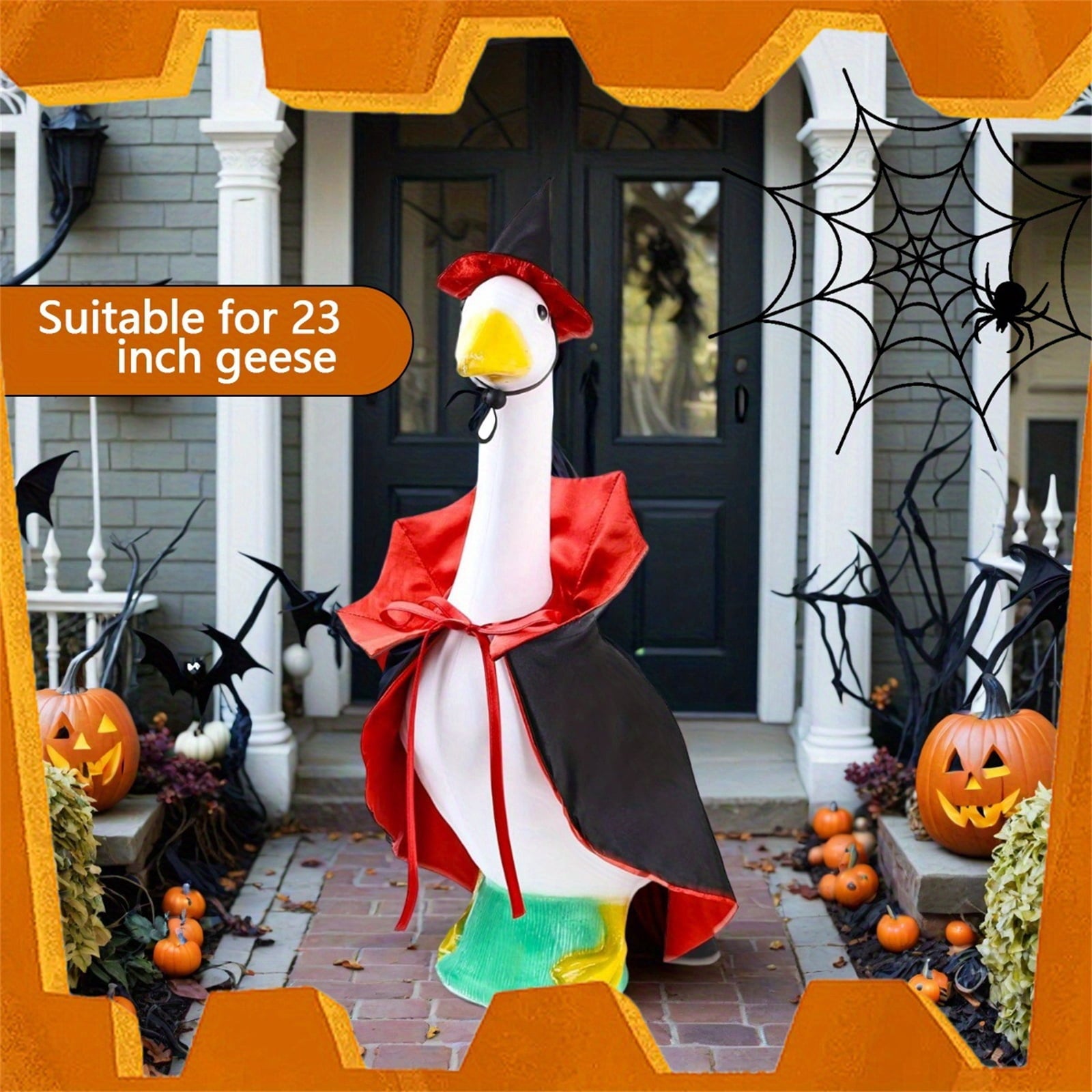 Bat Witch Hat Spiderweb Halloween Goose Clothes Fit 17/23In Cement Plastic Lawn Goose, Stylish Full Set for Outdoor Yard Patio Garden Seasonal Halloween Home Ornamental Arrangement