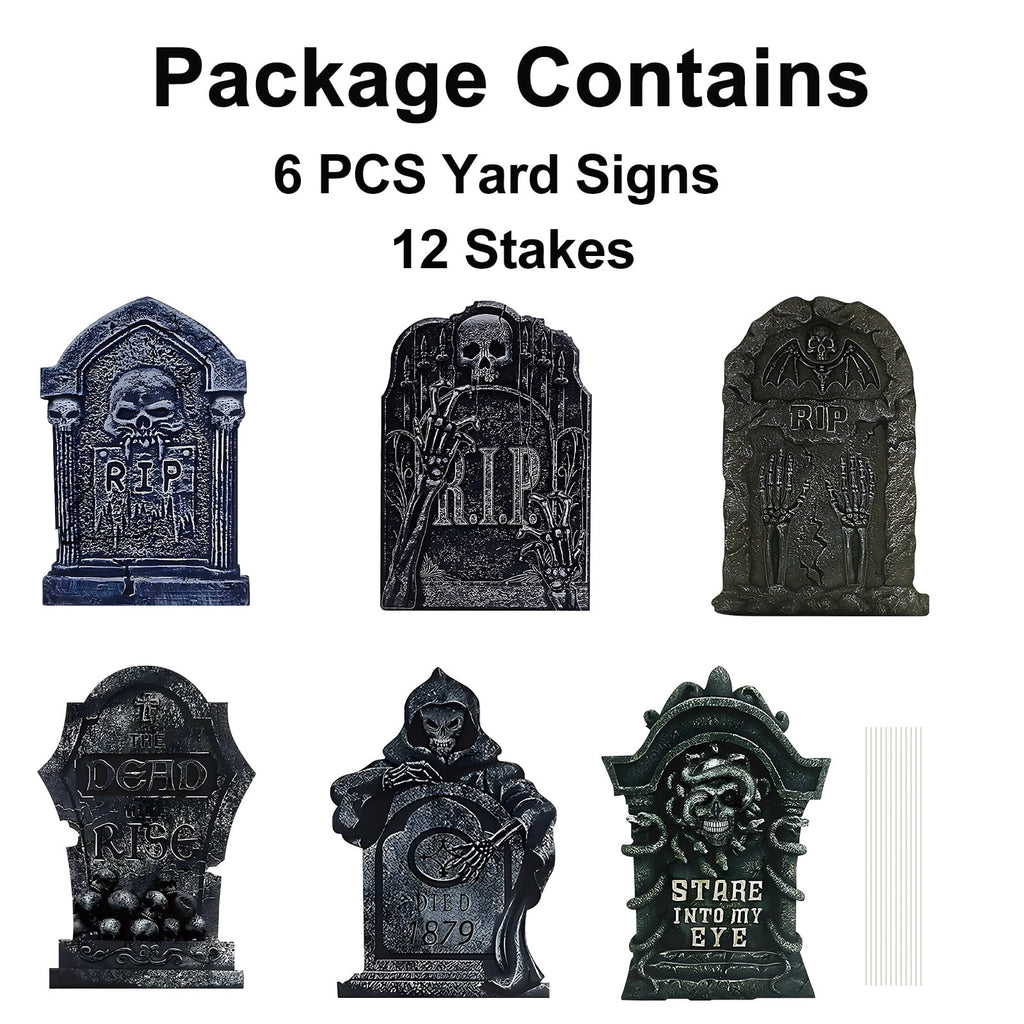 Gamexcel Halloween Gravestone Yard Signs, 10 Pack Tombstone Decorations with Stakes for Lawn, Garden and Haunted House