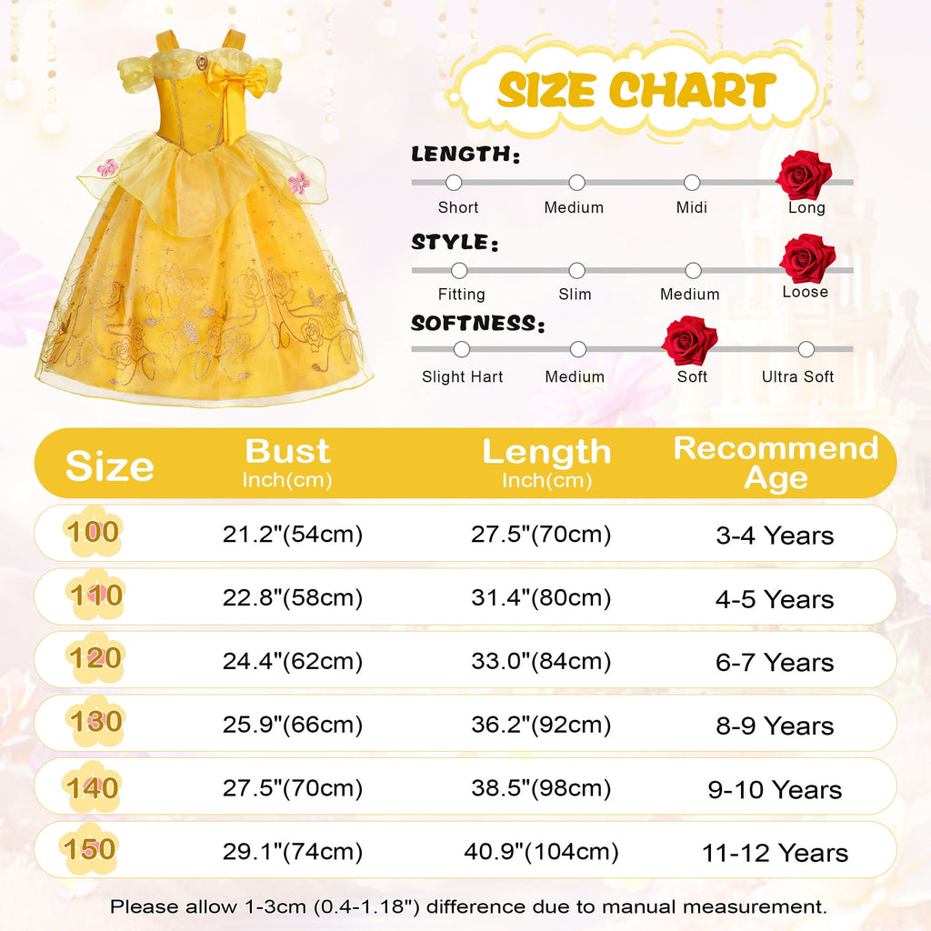 Jurebecia Princess Dress for Girls Costume Kids Off Shoulder Layered Toddler Halloween Cosplay Birthday Party Outfit up Yellow 120 cm 5-6 Years