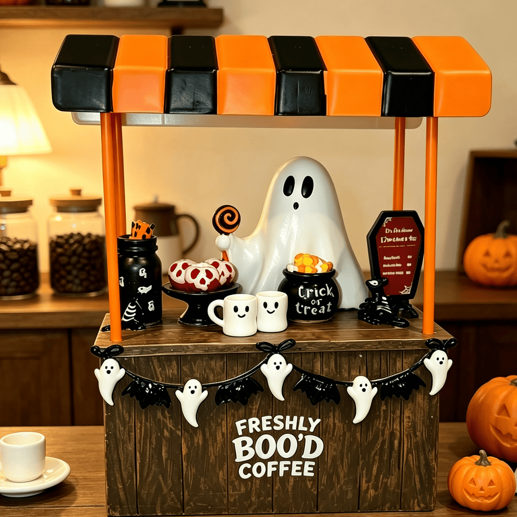 Halloween Spooky Coffee Stand, Ghost Barista Booth Figurine, Spooky Coffee Statue Built with Spooky Little Coffee Stand, Freshly Boo’d Coffee Ghost Fall Decor, Creative Birthday & Holiday Gift