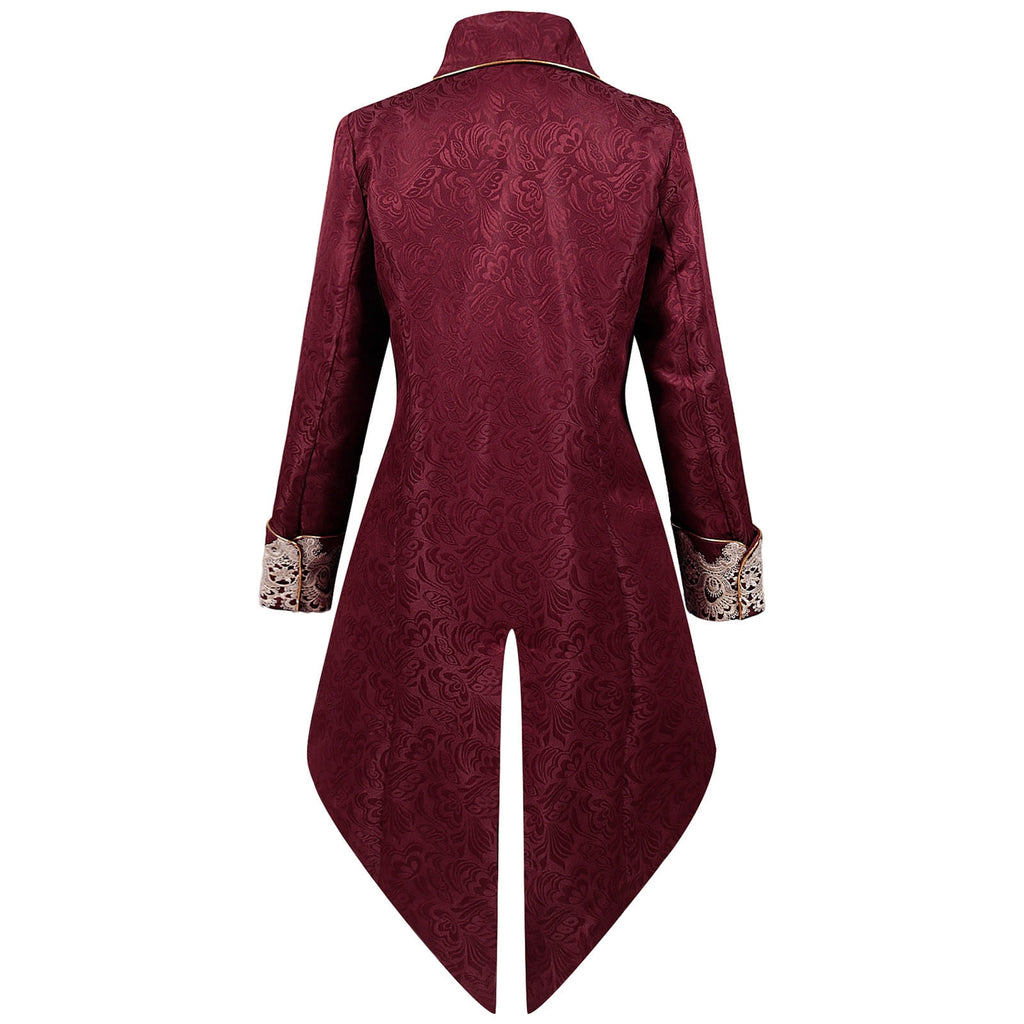 Lilgiuy Men's Steampunk Mid-Century Swallow-tailed Coat Patchwork Turn-down Collar Long-sleeved Gothic Victorian Coat Uniform Halloween Costume (Army Green)