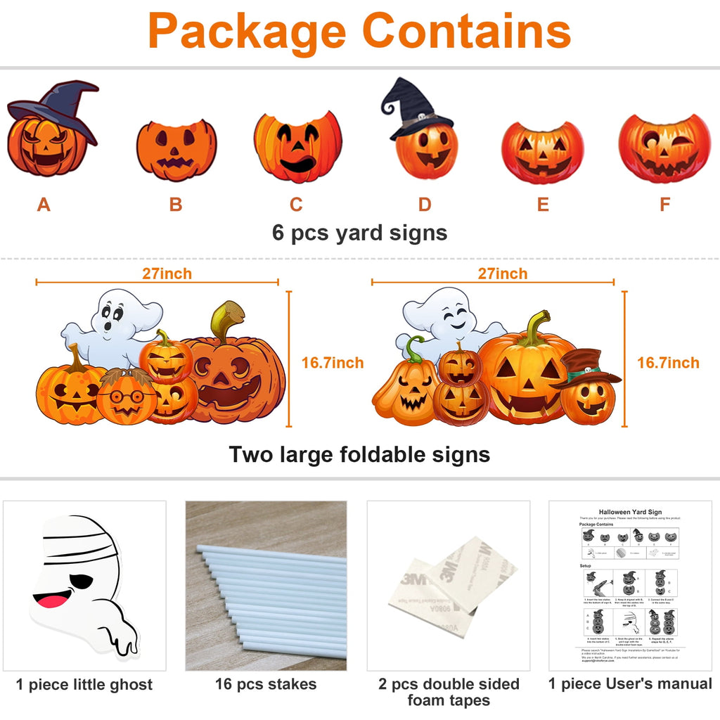 2Sets Halloween Yard Lawn Stakes Cute Pumpkin Yard Sign Vintage for Halloween Garden Decorations Outdoor