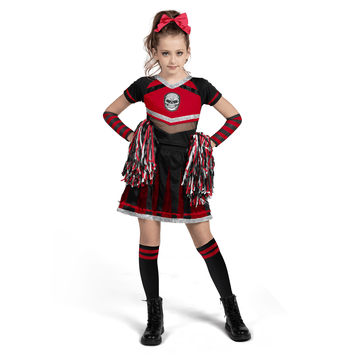 Joyfy Cheerleader Costume for Girls, Bad Spirit Costume for Kids, Skull Scary Outfit with Accessories for Halloween Party Cosplay