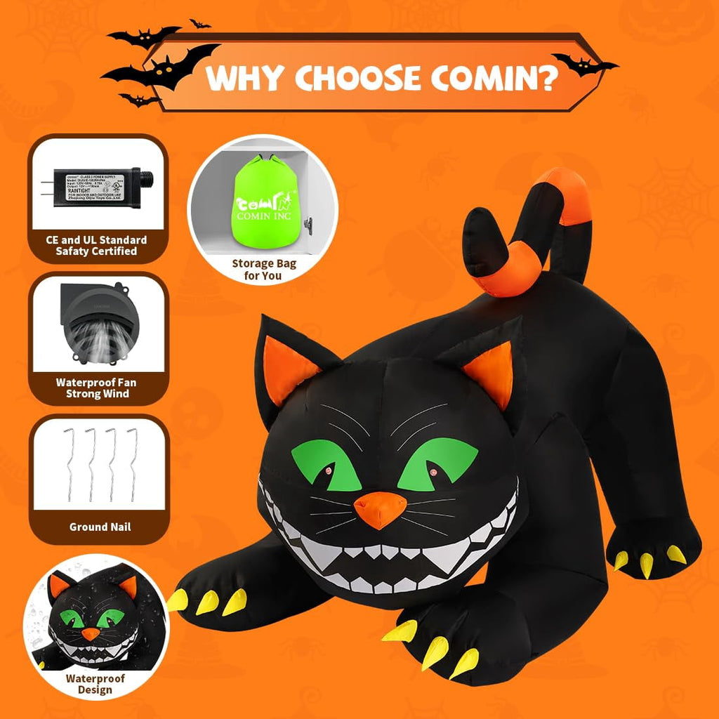 COMIN 6 FT Animated Halloween Inflatables Black Cat Outdoor Decorations Blow Up Yard Large Cat with Moving Head and Built-in LEDs for Indoor Party Garden Lawn Decor