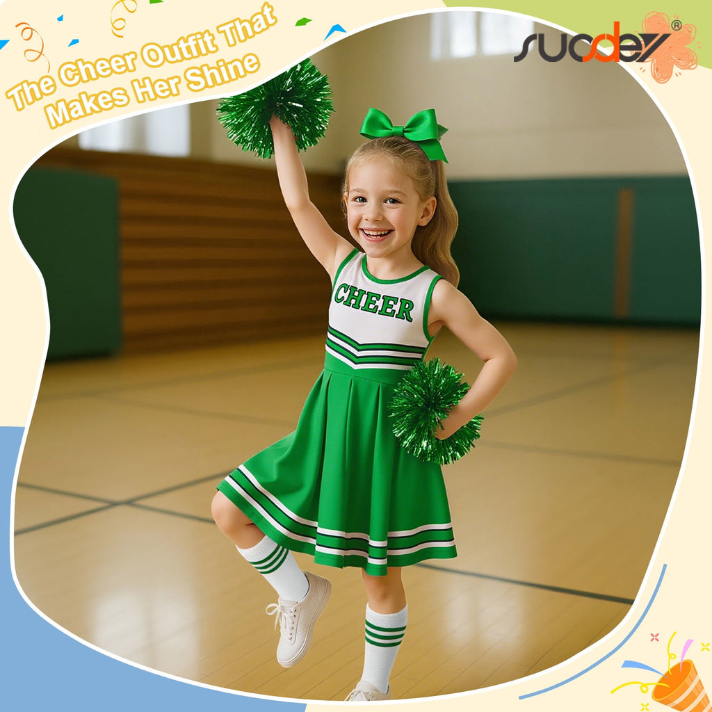 SUOSDEY Girls Cheerleader Costume Outfit Set,Kids Sleeveless Cheerleading Uniform for Party Birthday Halloween