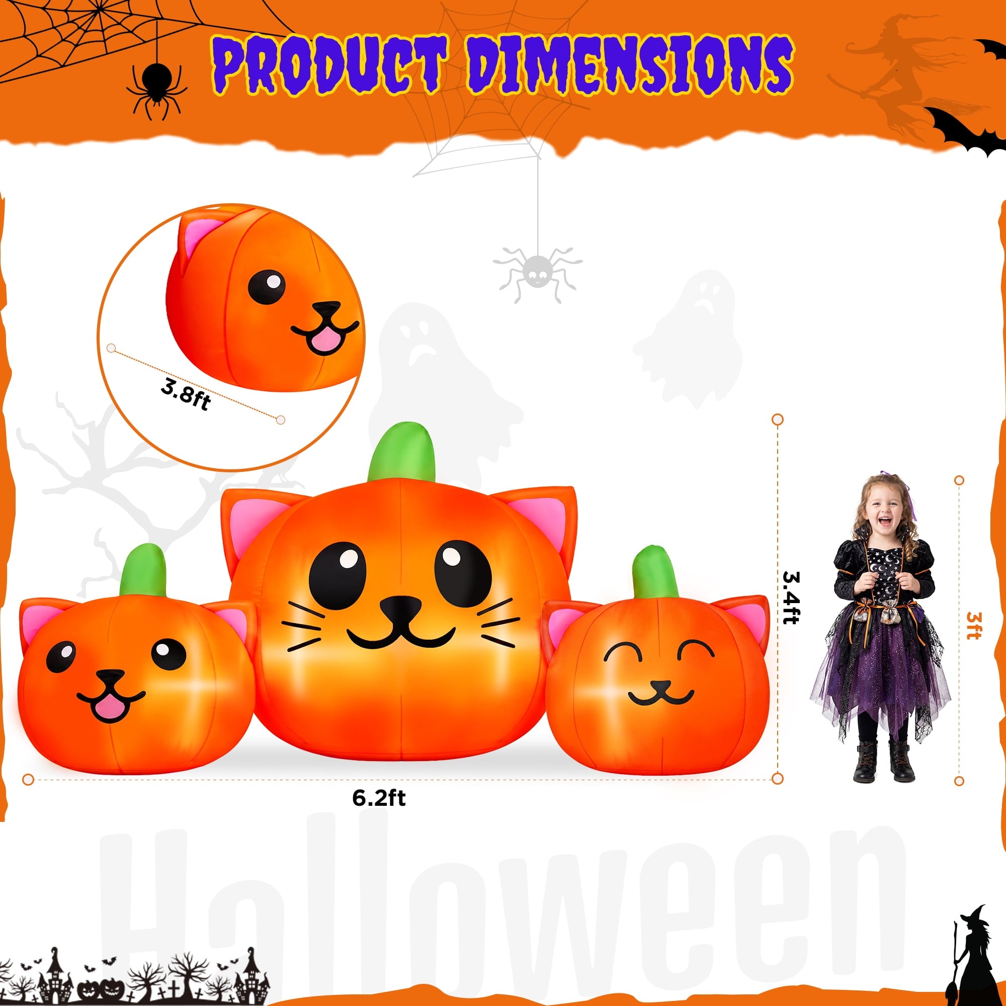 Firstness 6.2FT Halloween Inflatable Pumpkin Cat Outdoor Decorations, Halloween Blow Ups with Lights for Party, Yard