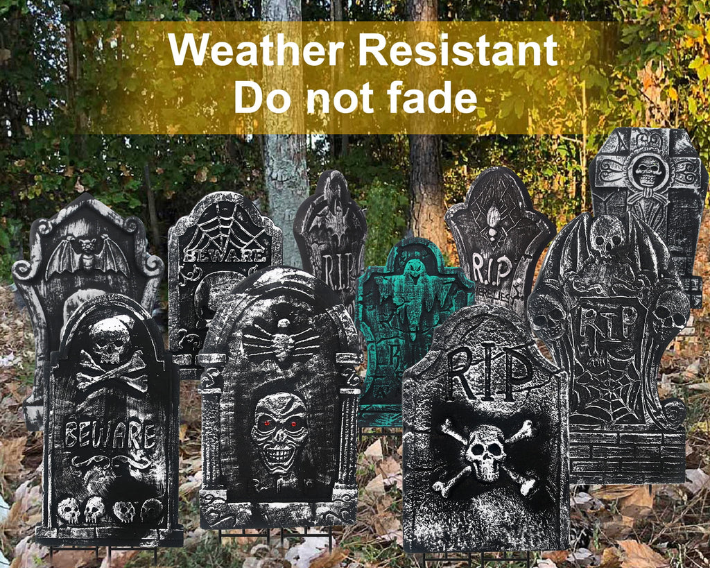 Gamexcel 3-Pack Large 17" Halloween Foam RIP Tombstones with Stakes - Graveyard Lawn Decorations for Spooky Haunted House Decor