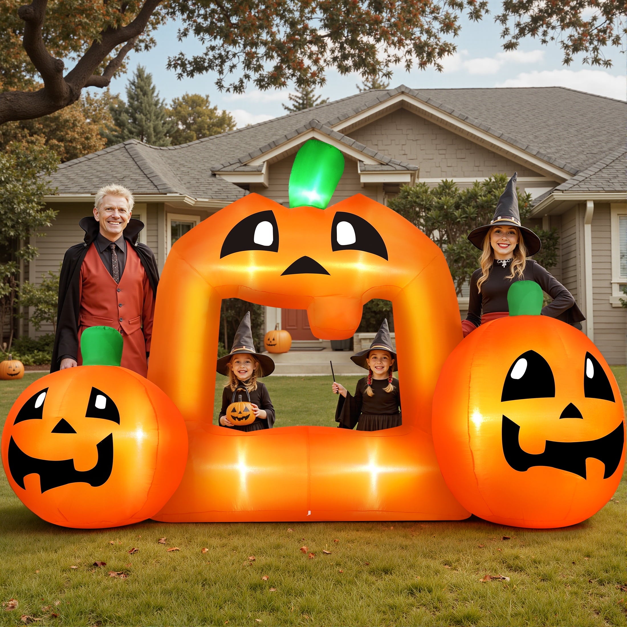 Firstness 8.5FT Halloween Inflatable,Pumpkin Photo with Lights for Party Yard Decorations