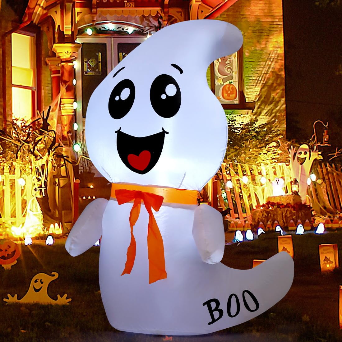 GOOSH Halloween Inflatables 4 FT Inflatable Ghost with Built-in LED Lights, Cute Ghost Blow up Halloween Decoration, Outdoor Halloween Decorations Blow up Ghost for Halloween Party Indoor Outdoor