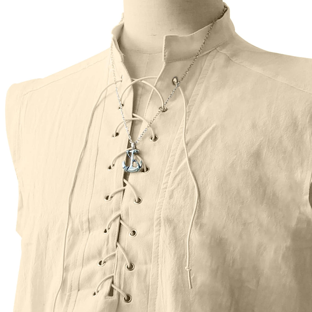 ATTBEA Mens Pirate Renaissance Costume Pirate Shirt Long Sleeves Medieval Viking Gothic Celtic Pirate Vest for Unisex Halloween Costume