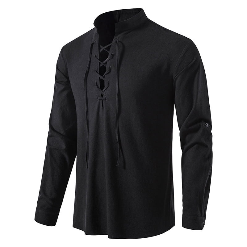 Mens Renaissance Shirt Medieval Pirate Viking Halloween Costume Gothic Steampunk Retro Long Sleeve Lace Up Shirts