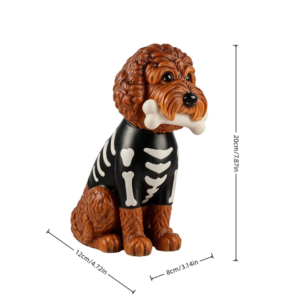 Halloween Dog Greeter - Frenchie 7.9in Resin Witch Dog with Light-Up Pumpkin, Spooky Fall Decor, Indoor Outdoor Tabletop Decoration