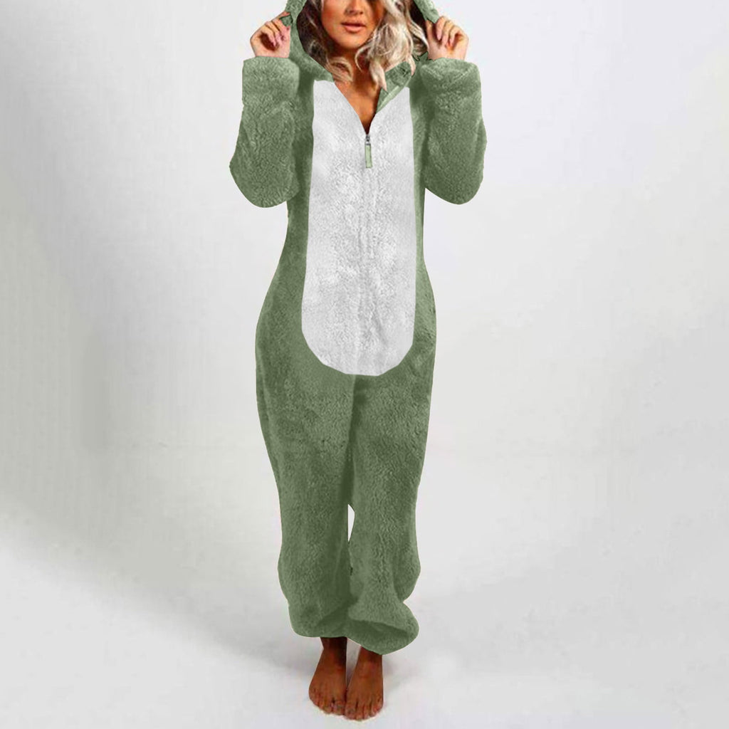 QATAINLAV Sherpa Fleece Jumpsuit for Women Winter Warm Fuzzy Onesie Pajamas Cute Cat Hooded Romper Casual Zip Up Overalls Sleepwear Black XL