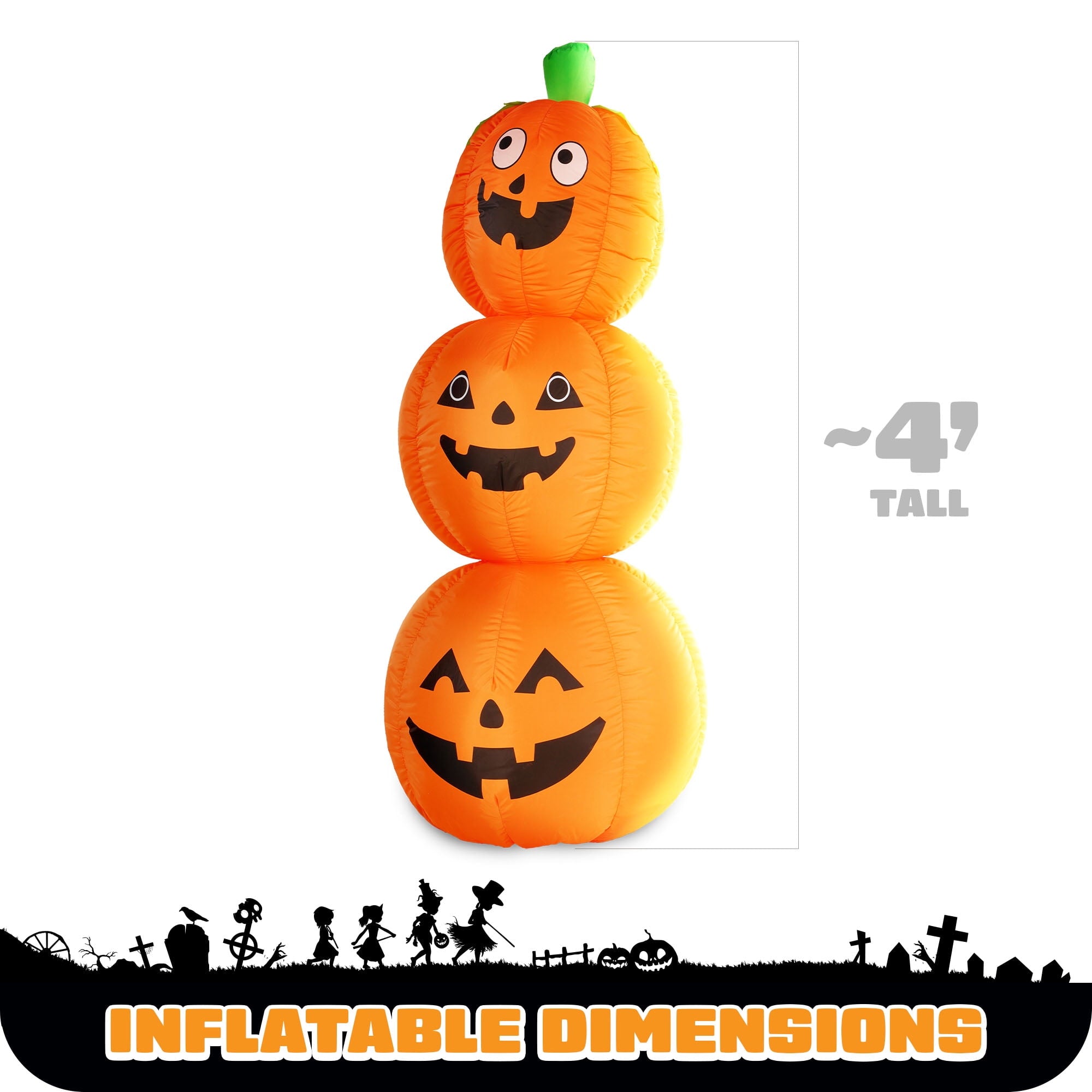 G128 4ft Halloween Pumpkin Inflatable with LED Lights Outdoor Yard Decoration Fast Inflate
