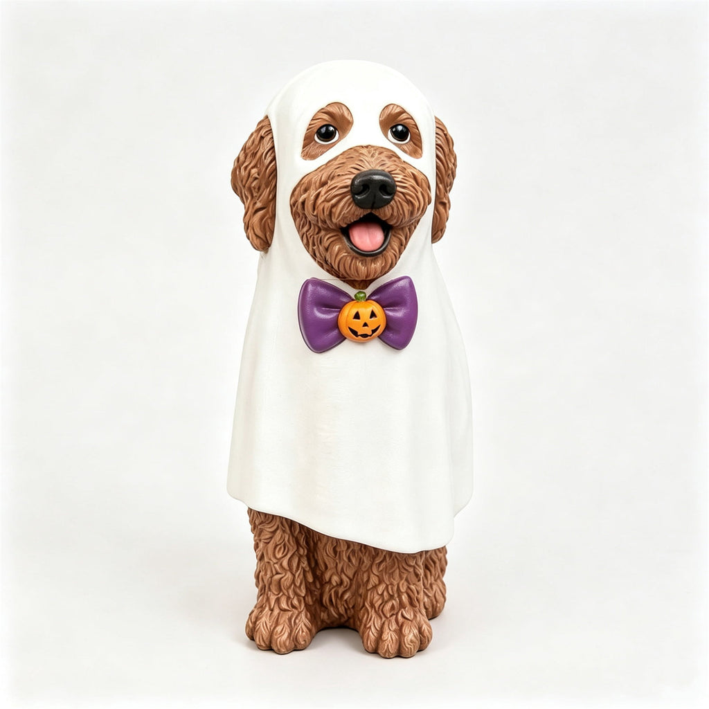 Lighted Scarecrow Bull Terrier Halloween Blow Mold, Cute Puppy Pumpkin Hat Halloween Decor, Resin Ornament for Patio Yard Tabletop Home Decoration, 8"