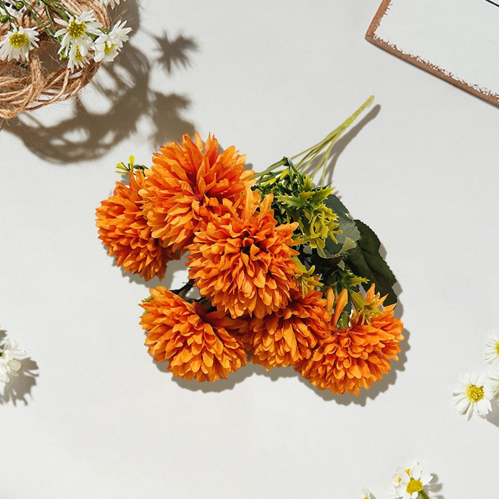 Fall Outside Decor Simulation 6-Head Chrysanthemum Bouquet Autumn Edition - Sapphire Blue Fake Flowers For Outdoors Fall Door Decor Faux Pumpkins For Outdoor For Fall Decor