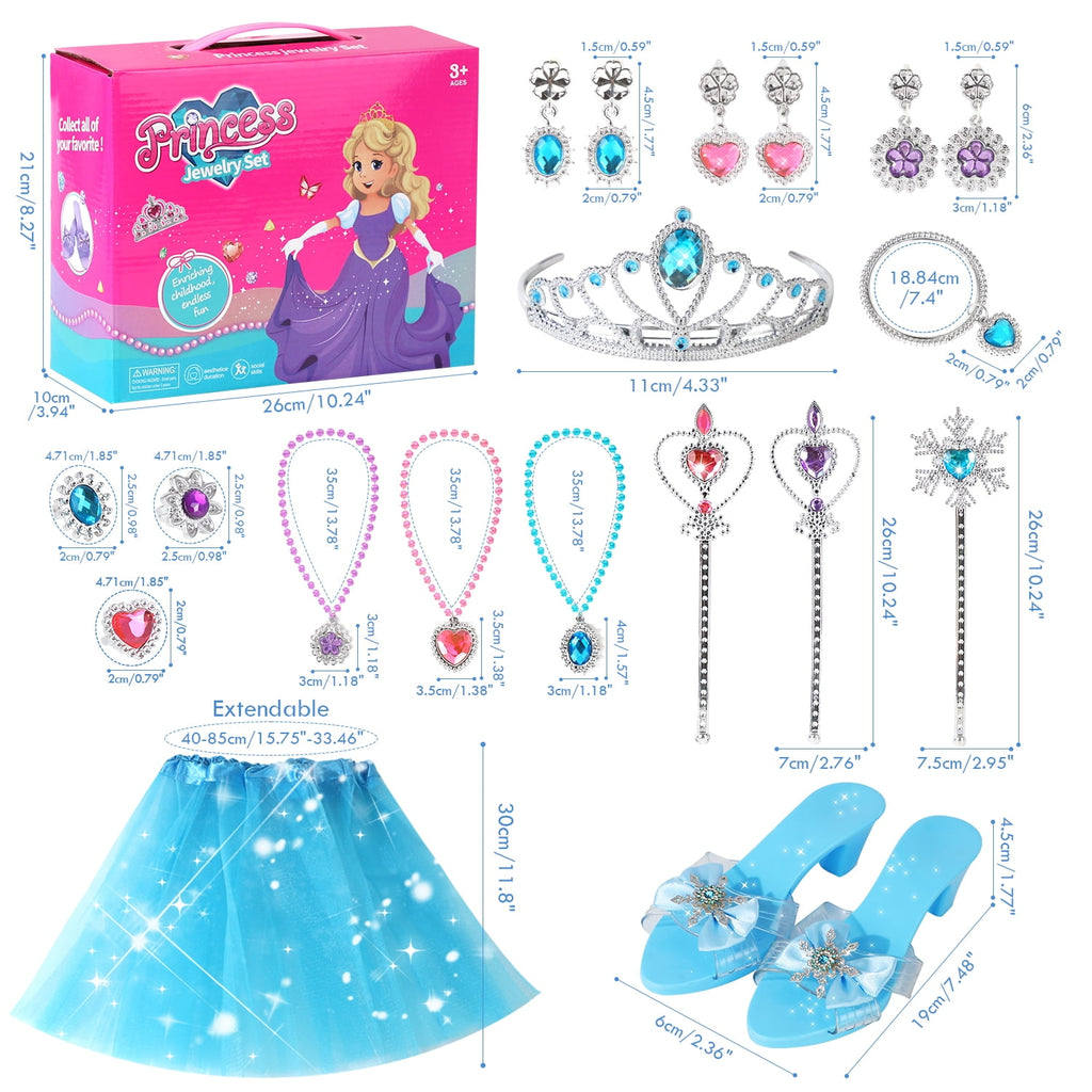 Princess Dress Up Toddler Girl Toys, Dress Up for Girls 3 4 5 6 Year Old, Princess Toys for Toddler, Upgraded with 3 Sets, Include Jewelry, Crown, Shoes, Princess Wand...Birthday Gift