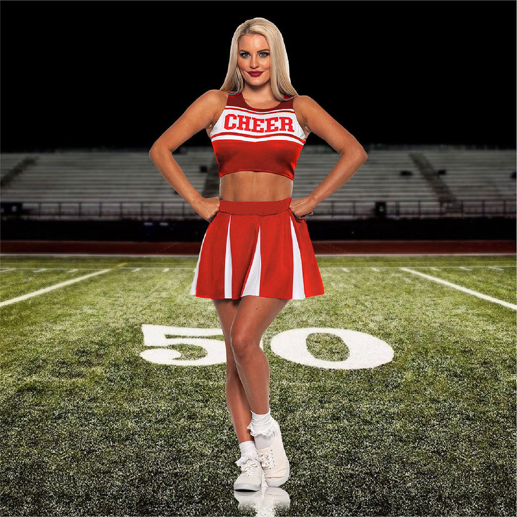 UNDERWRAPS Cheer Leader Two-Piece Costume - Cute Halloween Costume for Women, Sexy Red Cheer Cosplay Outfit, Cheer Captain Costume for Women, X-Large(14-16)