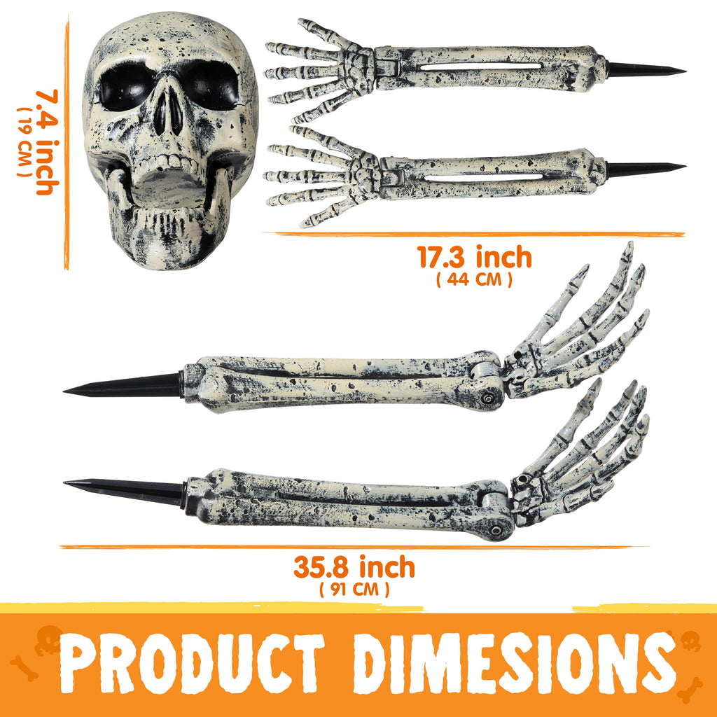 Joyfy 3 Pack Halloween Light up Skeleton Decorations Outdoor,Halloween Graveyard Spooky Skull Stakes Pathway Lights for Halloween Props Yard Decor