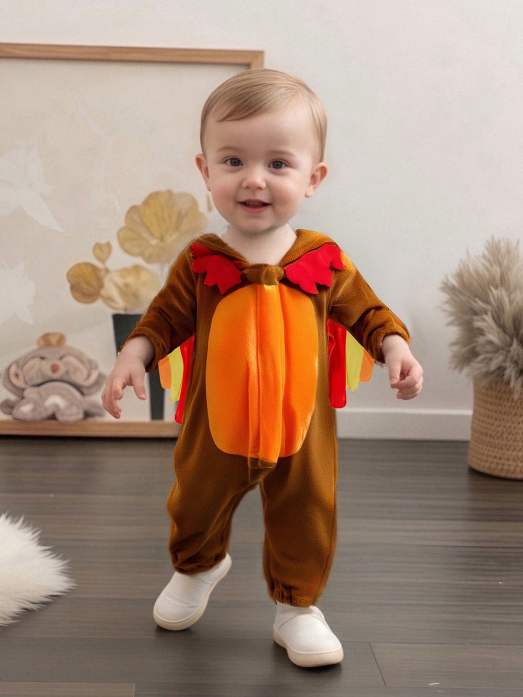 RUINIXCW Toddler Baby Girl Boy Thanksgiving Turkey Costume Kids Halloween Animal Costume Infant Baby Boy Girl Fall Winter Clothes Warm Flannel Romper Long Sleeve Hooded Zip Up Jumpsuit