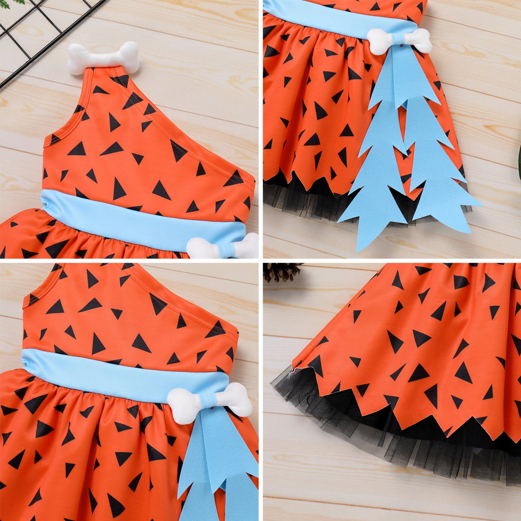IWEMEK Girls Dress Cosplay Cavegirl Costume for Infant Girl Cute Casual Summer Comfy Tutu Stone Age Themed Birthday Outfit