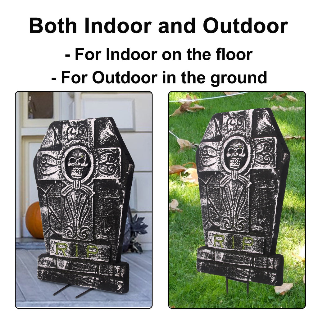 Gamexcel 3-Pack Large 17" Halloween Foam RIP Tombstones with Stakes - Graveyard Lawn Decorations for Spooky Haunted House Decor