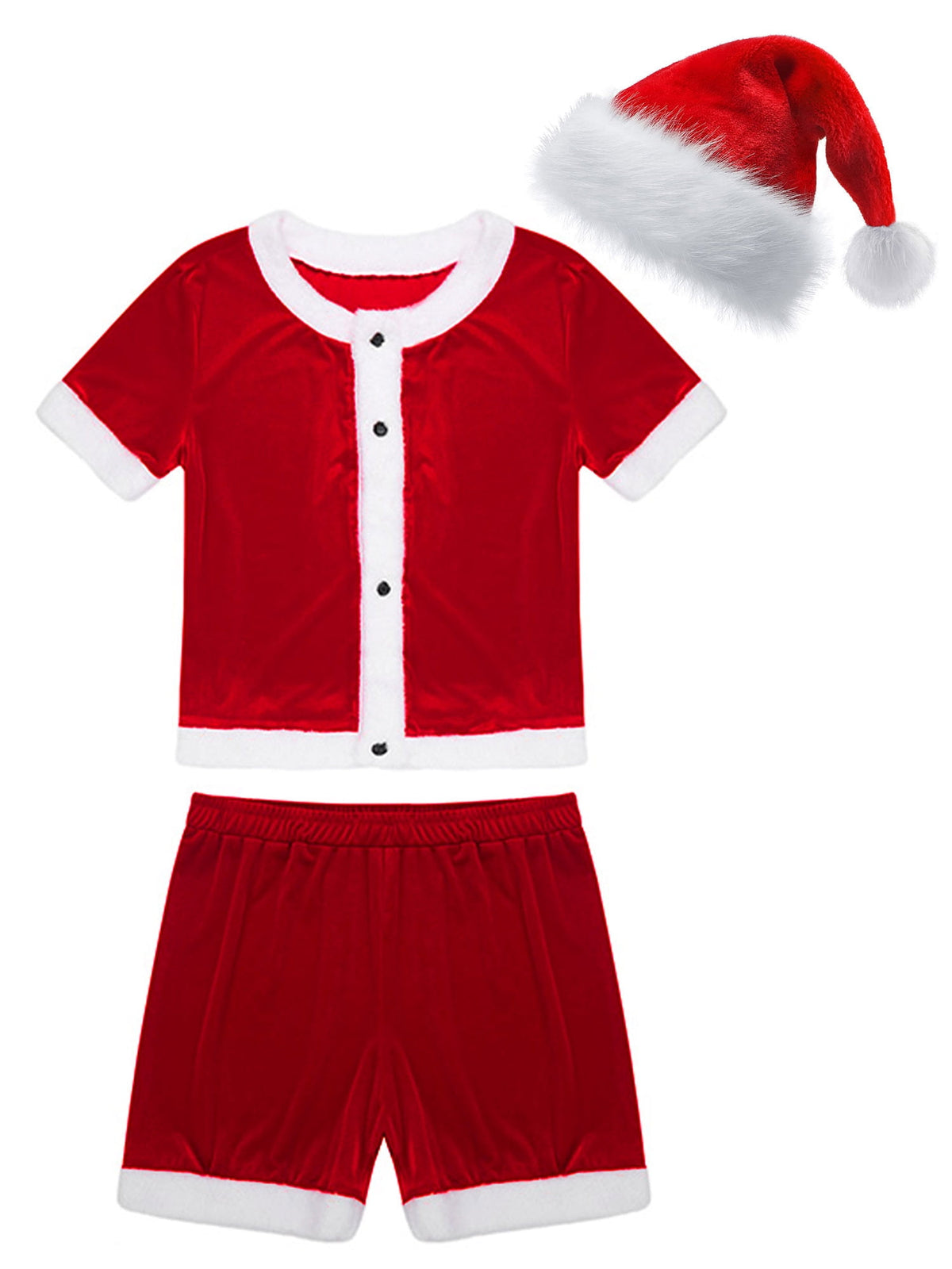 TiaoBug Men Christmas Santa Claus Cosplay Costume Boxers Leotard Bodysuit with Hat Xmas Party Outfits B Red XL