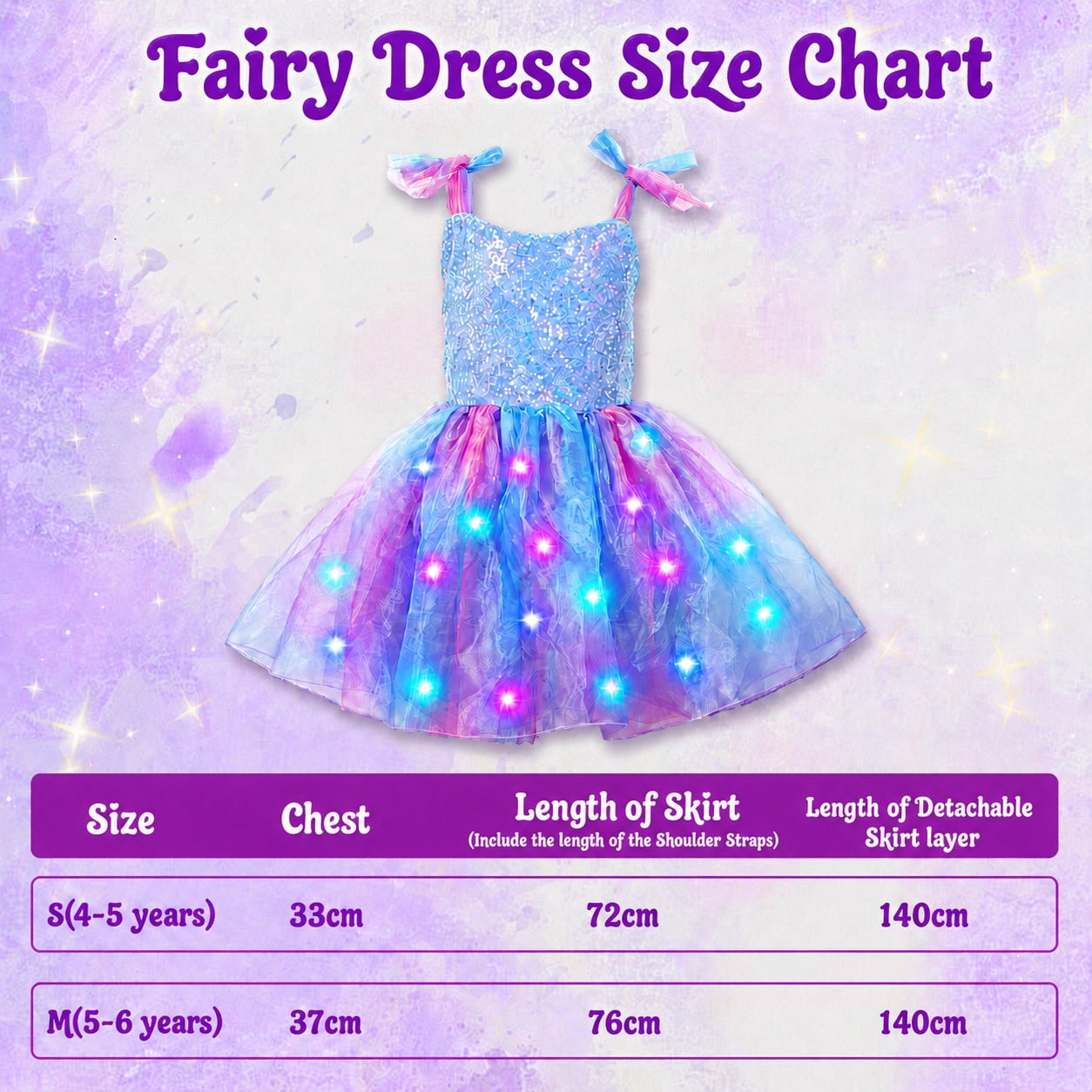 WonderStone Princess Dress for Girls, Light-Up Fairy Costume Dress-Up with Luxury Accessories, Purple Tutu Outfit for Birthday Parties, Kids & Toddlers Ages 5-6