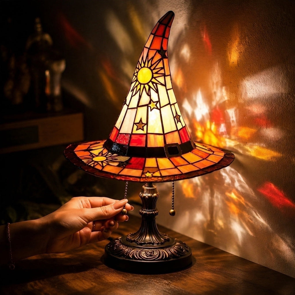 Clearance Halloween Table Lamp Decorations, Witch Hat Lamp Gifts - Handcrafted Retro Resin Witch Lamp, USB Powered Gothic Wizard Hats Night Light, Home Decor Accent Lamps for Bedroom