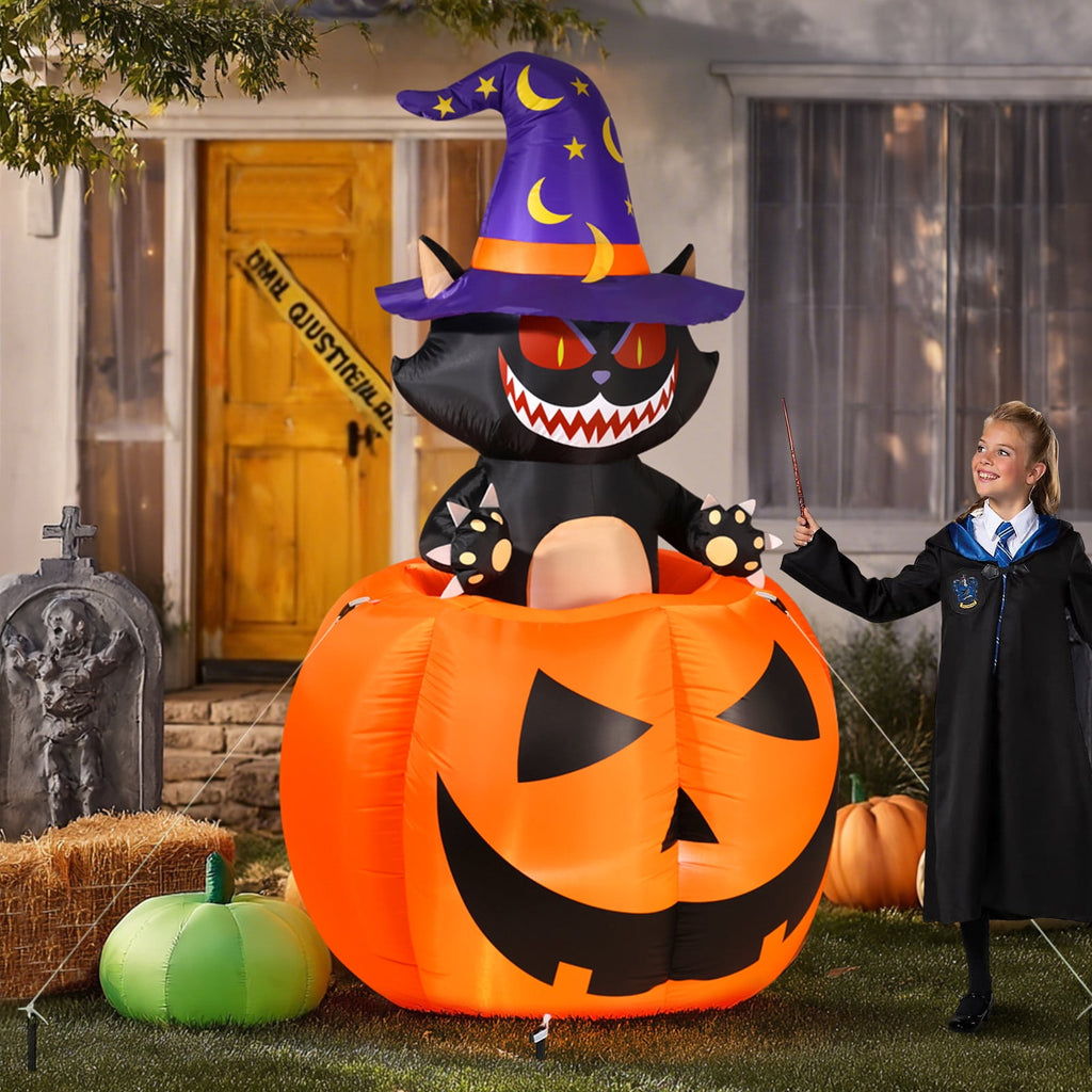 Ayieyill 6FT Halloween Inflatable Archway with Black Cat Pumpkin Design Outdoor Blow Up Yard Decoration for Lawn Garden Front Porch Halloween Party Decor