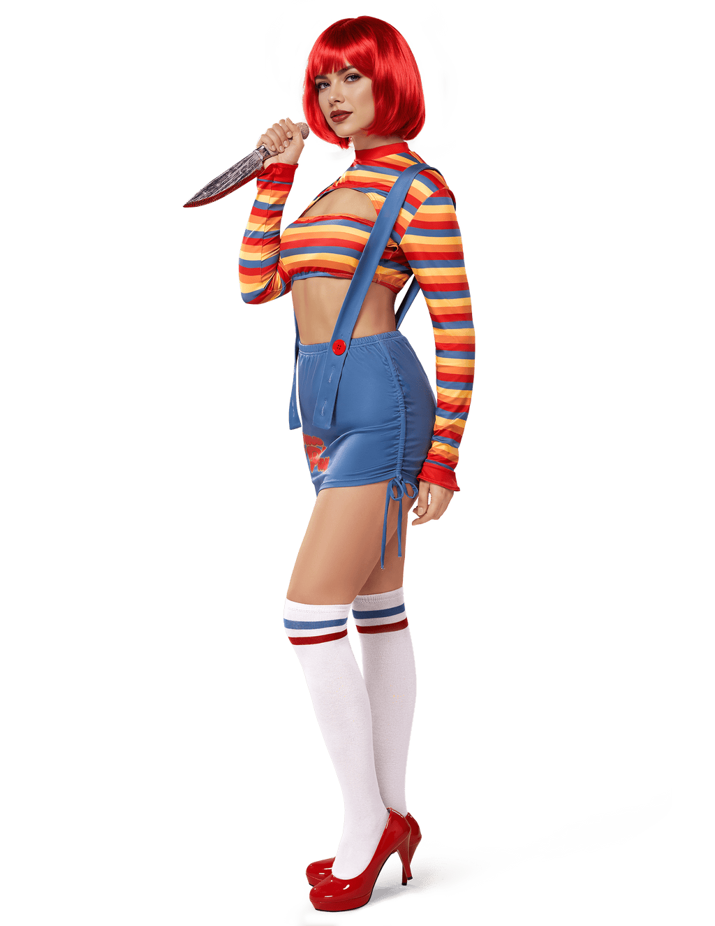 Joyfy Women Killer Doll Costume, Adult Creepy Doll Costume Scary Nightmare Killer Doll Dress for Halloween Costume Party Cosplay