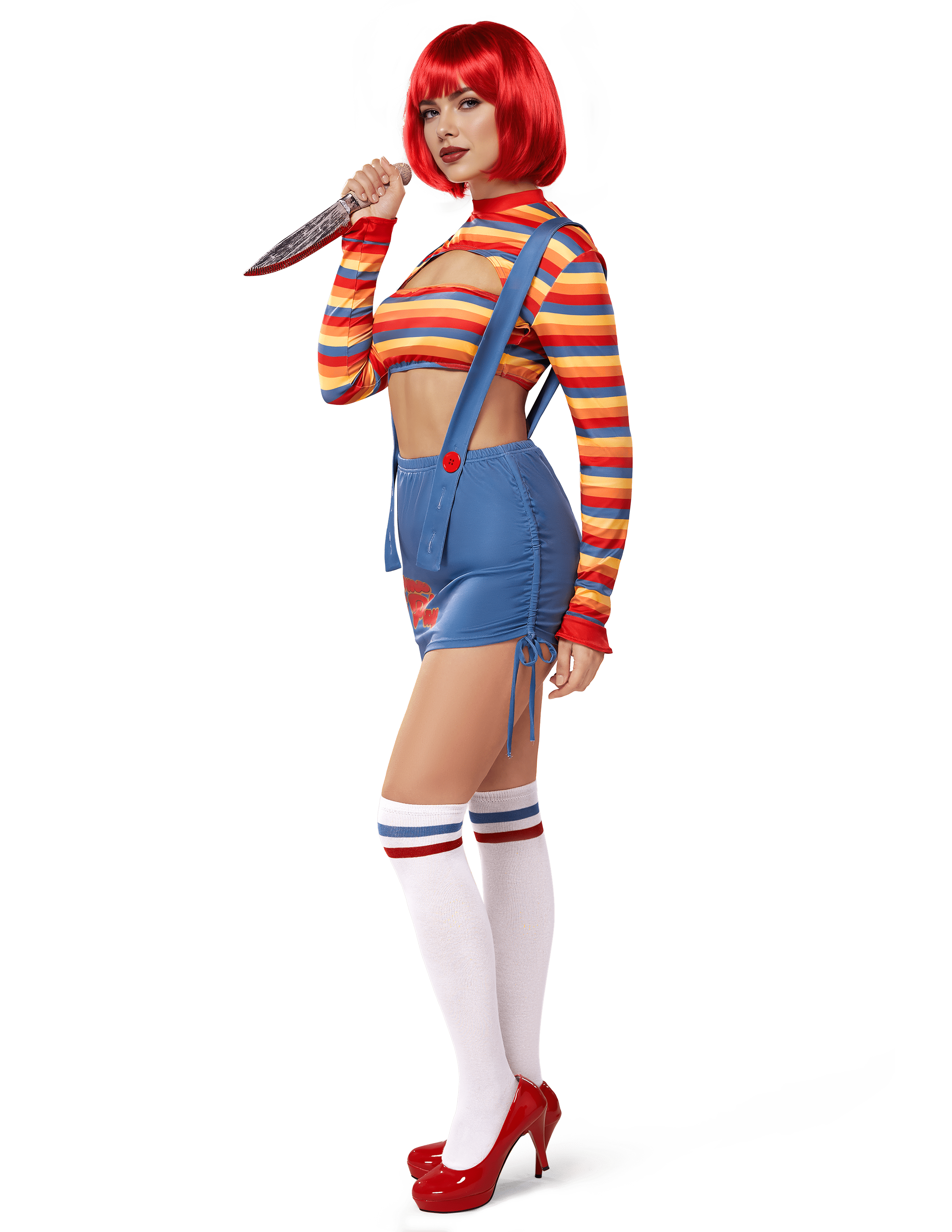 Joyfy Women Killer Doll Costume, Adult Creepy Doll Costume Scary Nightmare Killer Doll Dress for Halloween Costume Party Cosplay