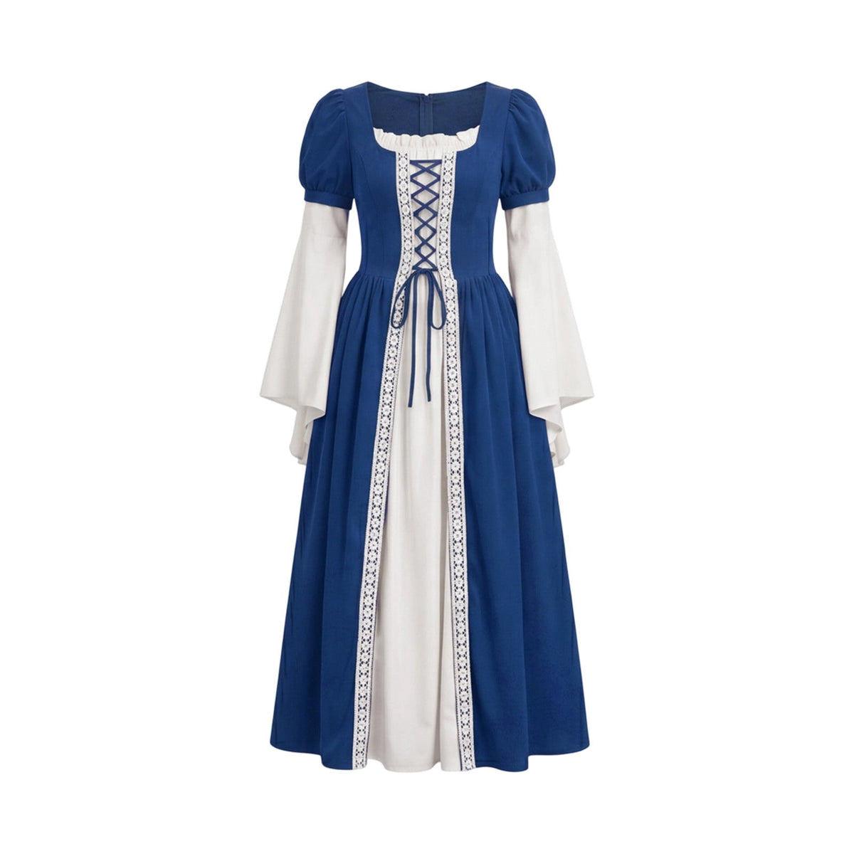 Hurxie Renaissance Costume Women Peasant Medieval Dress Maxi Fairy Dresses with Bell Sleeve Vintage Ren Faire Outfit