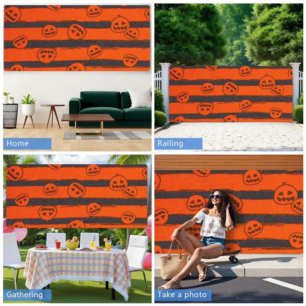 Halloween Garage Door Cover - 13x6ft Spooky Ghost Pumpkin Skull Witch Black Cat Polyester Backdrop for Outdoor Decor