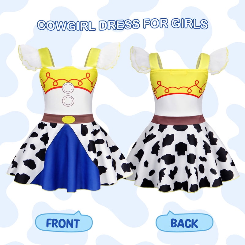 Benylion Cowgirl Costume for Girl Summer Dress Western Dress Up Outfit for Kids Halloween Cosplay Party Dresses Ruffle Sleeve for 5-6 Years