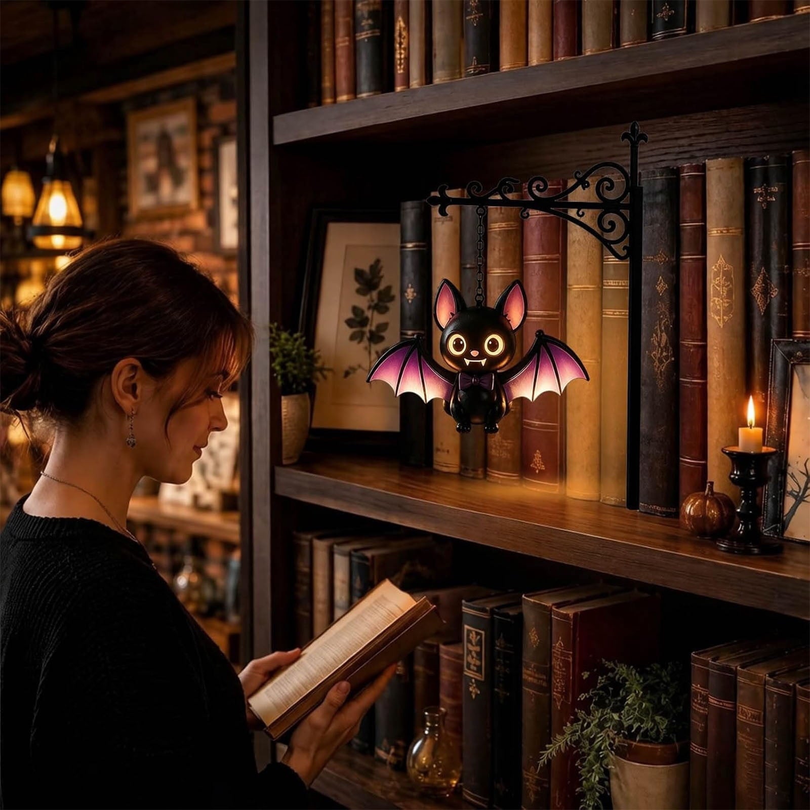Halloween Ghost Library Lantern Decorative Bookshelf Lighting, Reading Book Shelf Lights for Study Reading Corner Home Library Gift for Book Lovers Bookworms