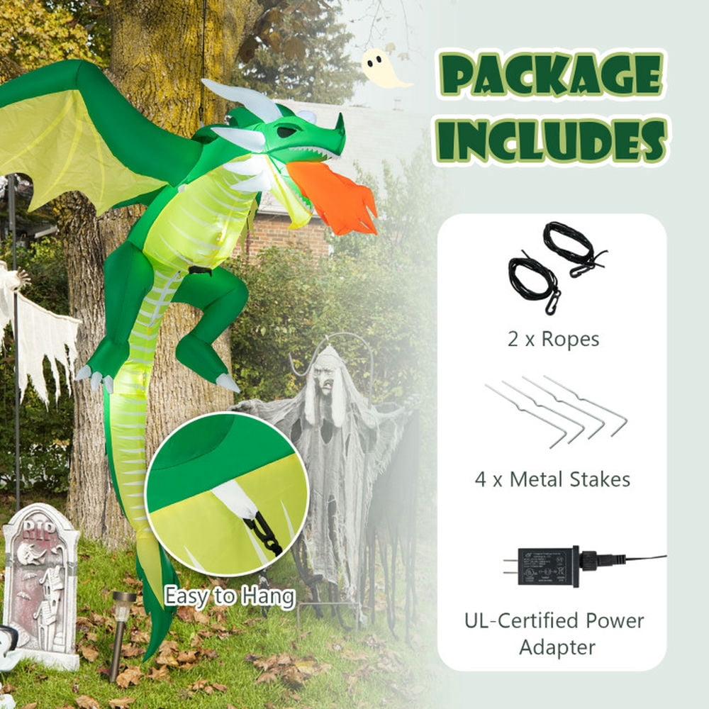 Spaco 5 Feet Hanging Halloween Inflatable Dragon, Realistic Fire-Breathing Dragon with A 6.2 Ft Long Power Cord, Hanging Inflatable Dragon for Outdoor as Porch, Yard, Green