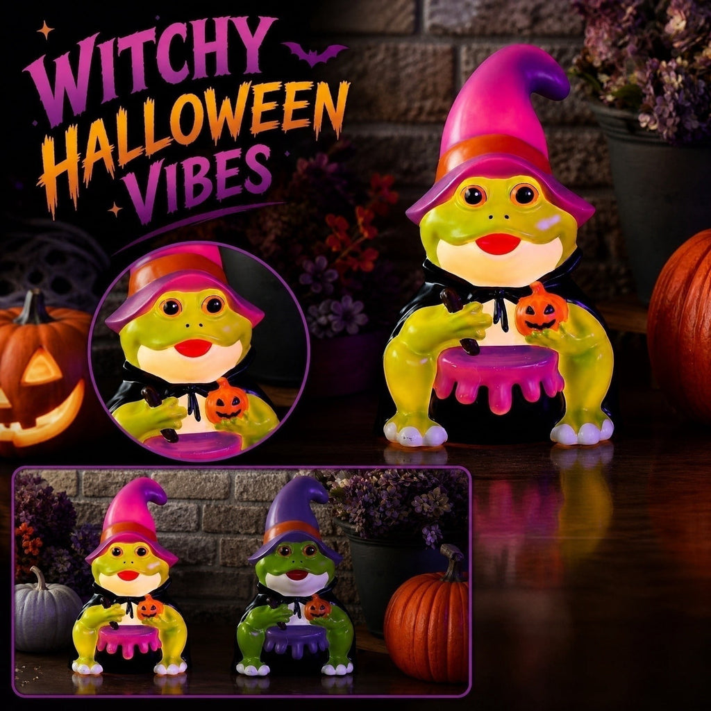 QLUEWX Halloween Witch Frog Blow Mold, Green Witch Hat Frog Figure with Lighted Blow Mold Style, Light Up Frog Statue for Porch Yard Haunted House Indoor Outdoor Home Halloween Decoration