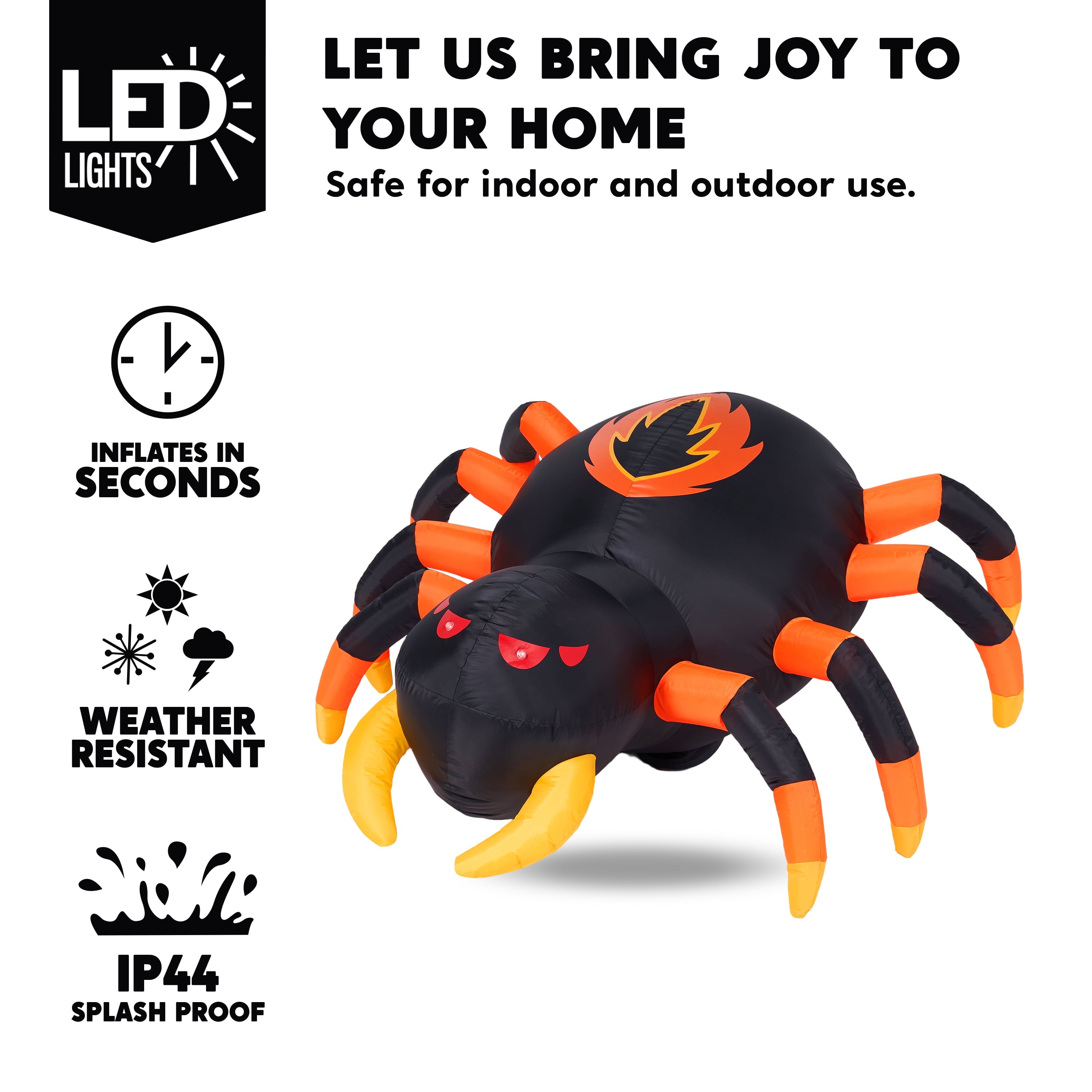 Joyfy 8 FT Halloween Inflatables Spider with Rotating Colorful Light,Light Up Spider with Orange Eyes Halloween Blow up Yard Decorations,Outdoor Halloween Decor