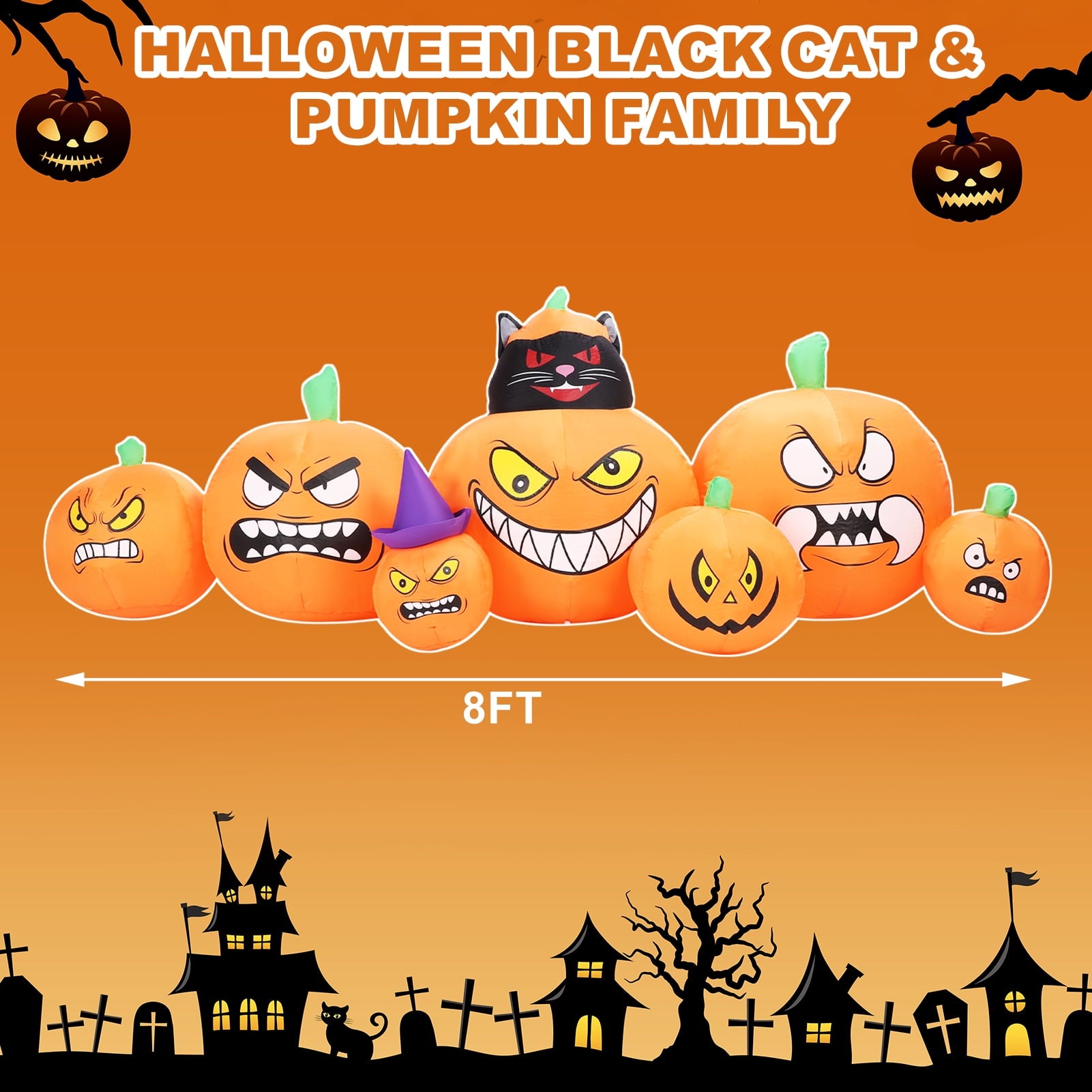 6 FT Halloween Inflatables Stacked Pumpkins Ghost with Build-in LEDs for Porch,Halloween Pumpkin Decor Blow up Yard Decorations
