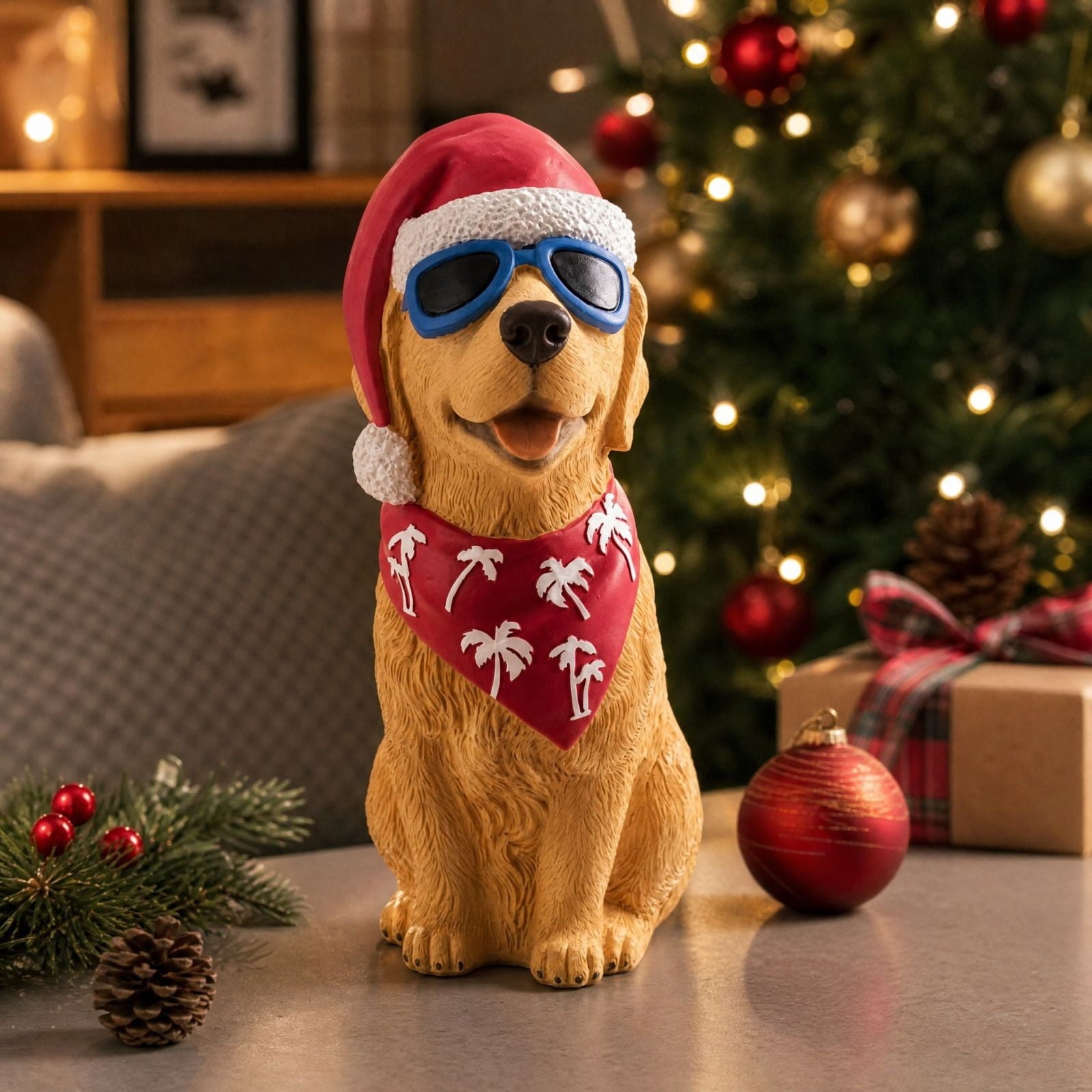 Clearance! Christmas Golden Retriever Statue with LED Lights, Cute Dog Holding Puppy Figurine, Christmas Decoration Indoor Outdoor, Gift for Kiddo Adults