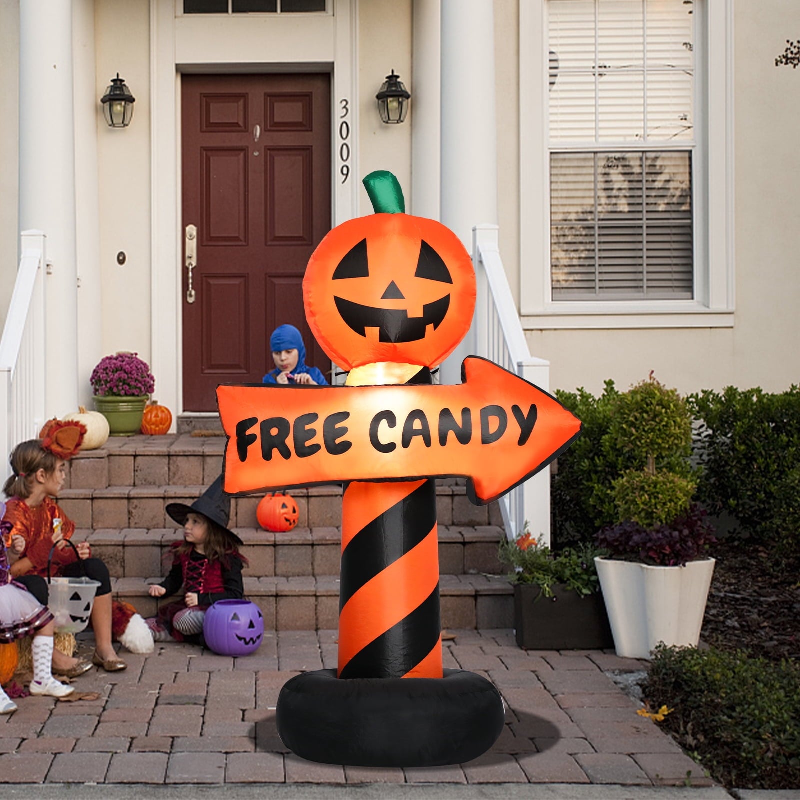 Halloween Inflatable Pumpkin Road Sign Festival Decor Blow Up Yard Decorations Clearance with Built-in LEDs for Lawn, Garden, Party, Indoor