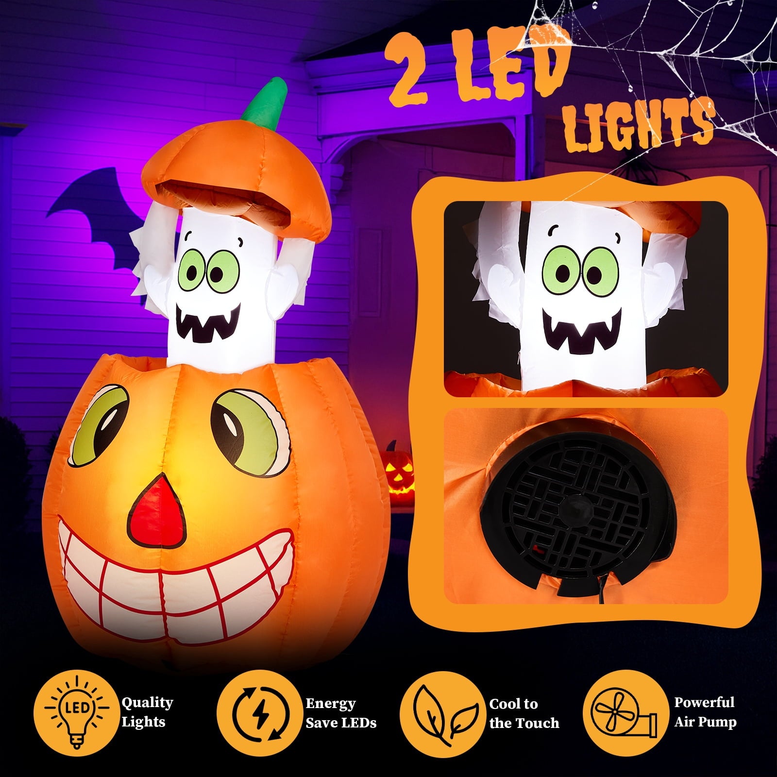 Ktaxon 3' Halloween Inflatables Pumpkins Liftable Ghost Outdoor Halloween Decoration Blow up Decor