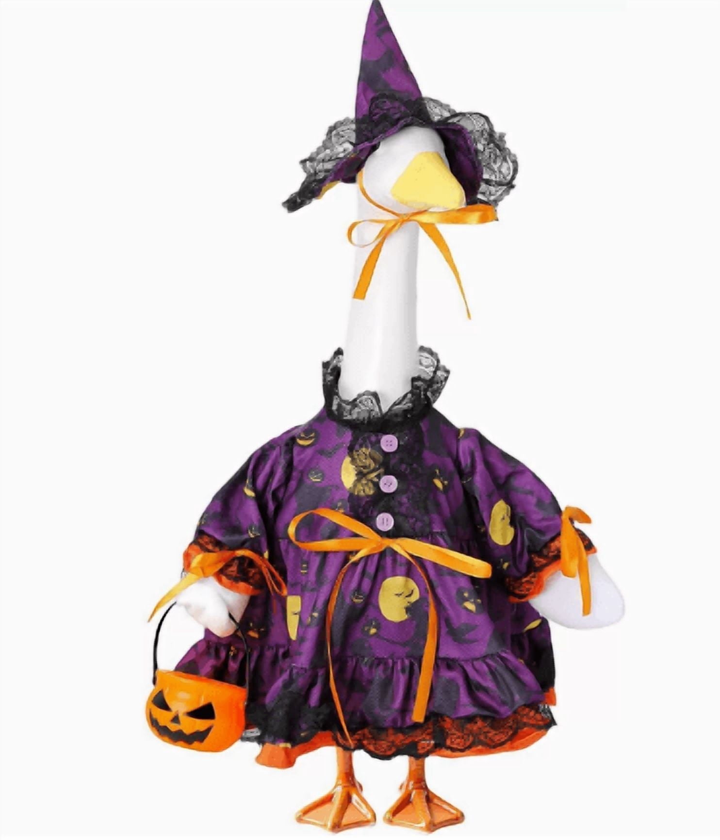 Outdoor Holiday Yard Decor, 23 Inch Porch Goose Outfits, Halloween Pumpkin Themed Porch Goose Clothes, Porch Goose Set with Hat and Treat Bag, Fits Standard 23 Inch Large Porch