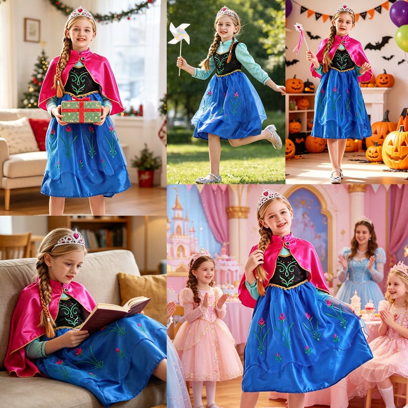 Jurebecia Princess Dress Snow Queen Costume for Girls Birthday Party Halloween Christmas Cosplay Outfit Toddler Kids 120 cm 5-6 Years