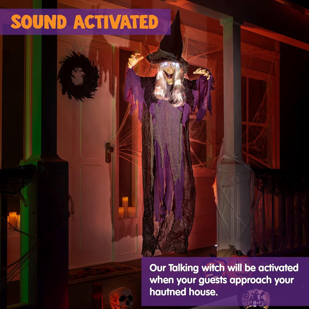 Joyfy 47" Halloween Decorations Outdoor,Life Size Animated Witch Scary Decorations Halloween Motion Activated Witch with LED Eyes & Sound,Haunted House Decor